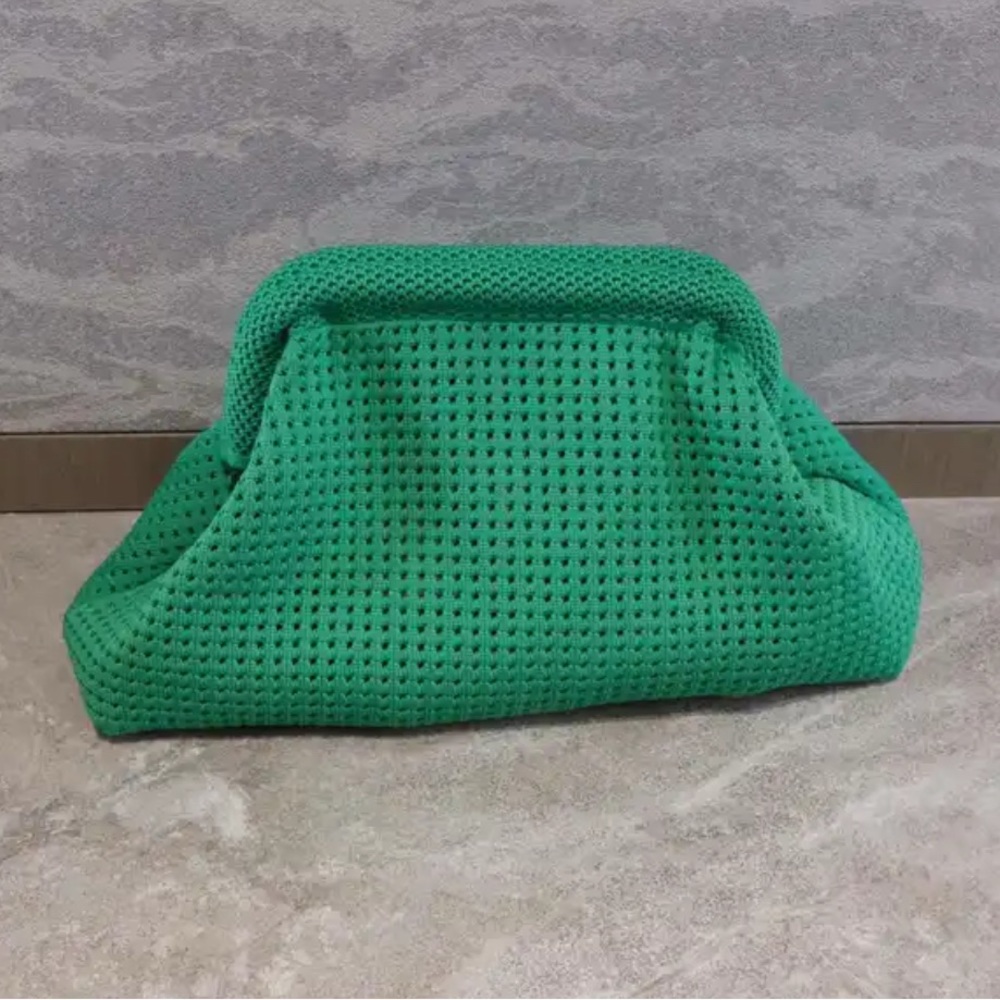 Crochet Clutch Bag Green Cosmetic Bag Make Up Bag Toiletry Woven Knitted Mesh